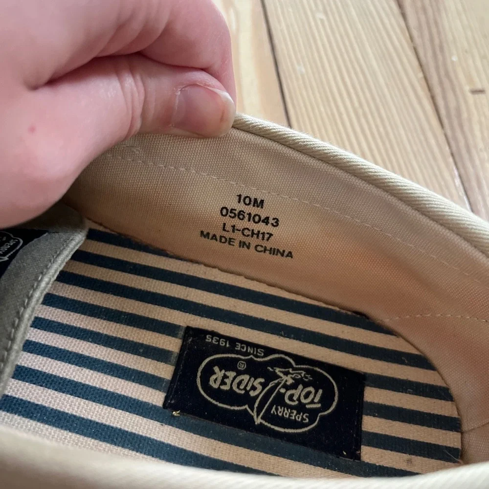 Sperry Top-Sider Bahama Boat Shoes Men 10 Olive Green Beige Canvas Casual Loafer